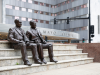 Bronze statues of the Mayo Clinic founders outside the Mayo Clinic Rochester campus